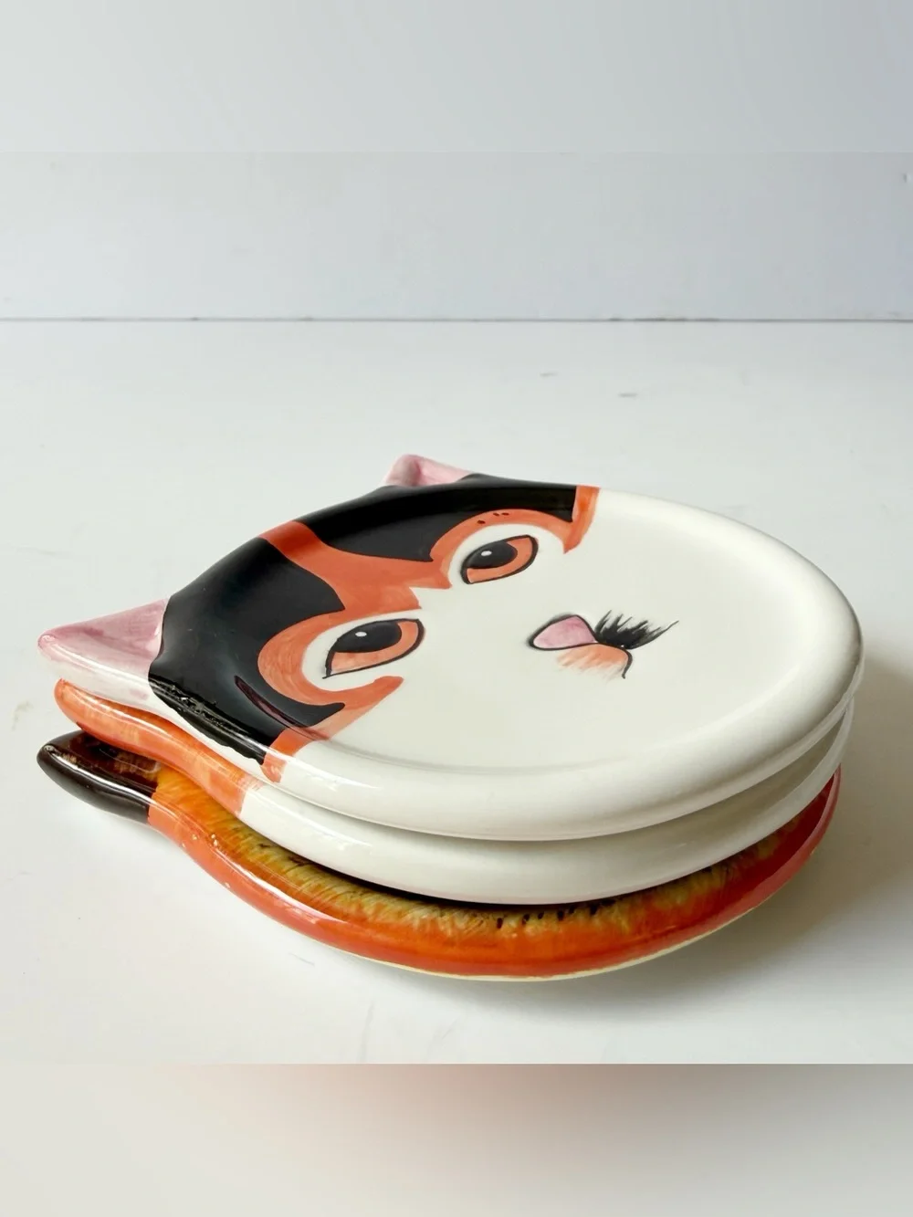 Set of 3 Cat Face Coasters Trinket Dishes Ceramic by Bandwagon 2001